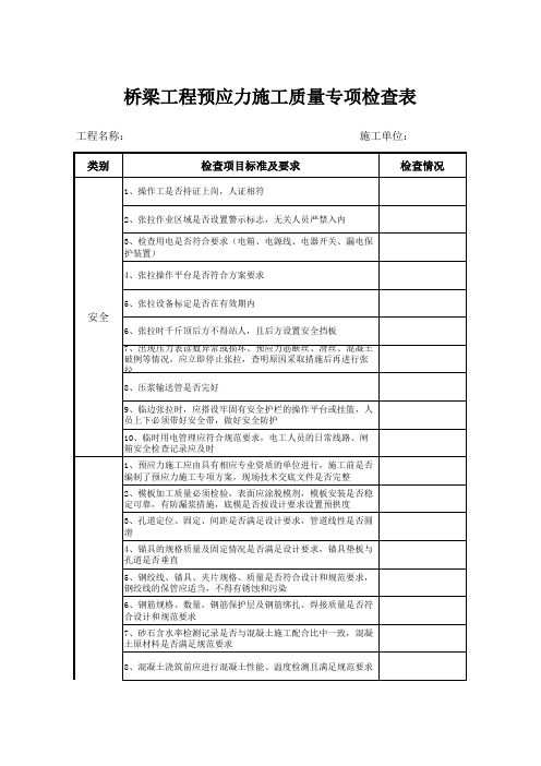 桥梁工程预应力施工质量专项检查表