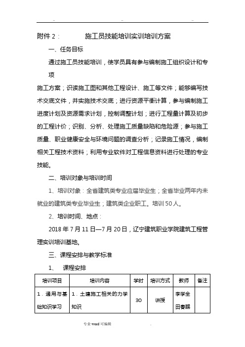 施工员技能培训实训培训方案