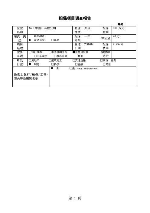 担保项目调查报告书18页word