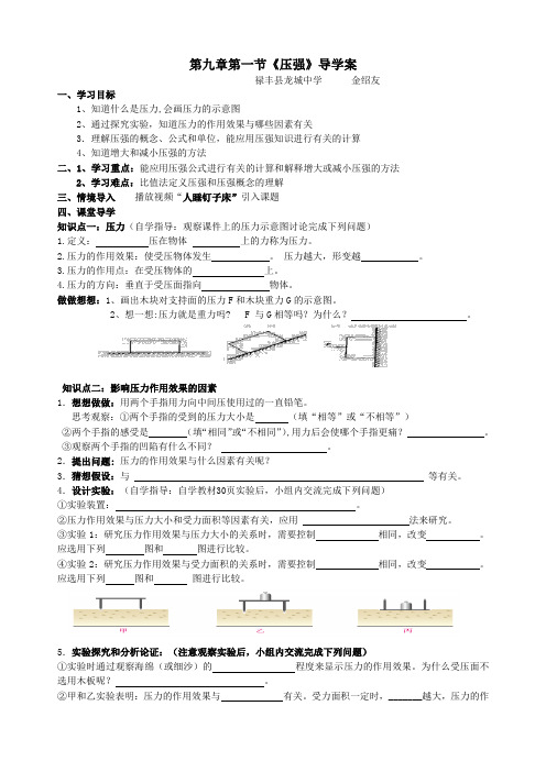 9.1压强 导学案(人教版2011新课标)