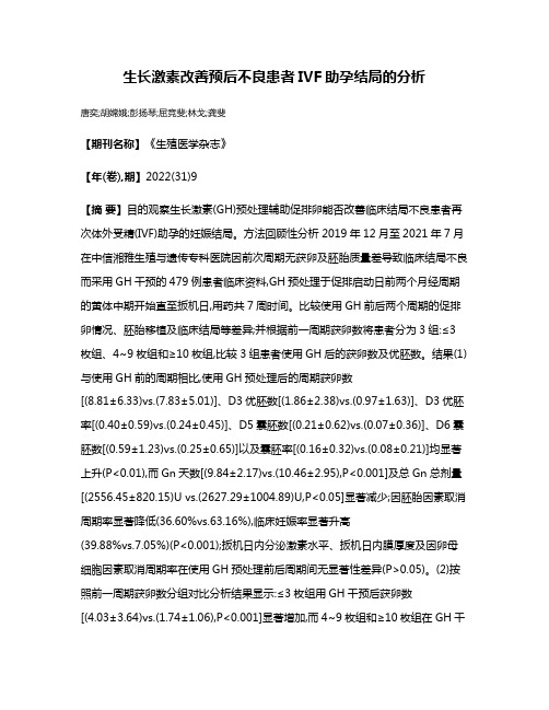 生长激素改善预后不良患者IVF助孕结局的分析