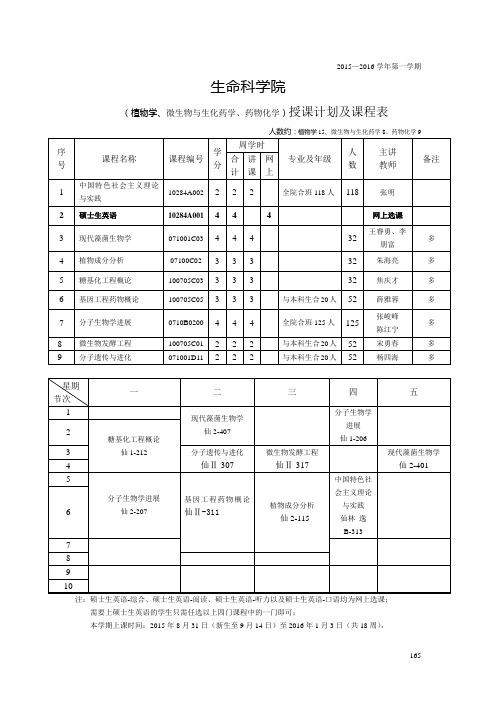 南京大学生命科学学院课表