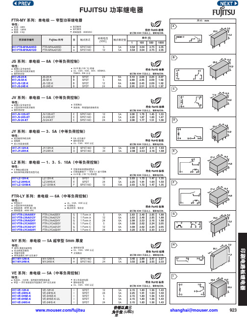 FUJITSU 功率继电器FTR-MY系列 说明书