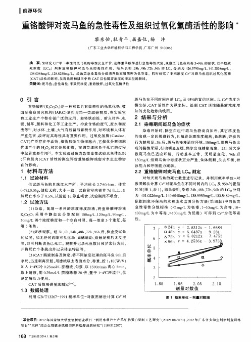 重铬酸钾对斑马鱼的急性毒性及组织过氧化氢酶活性的影响