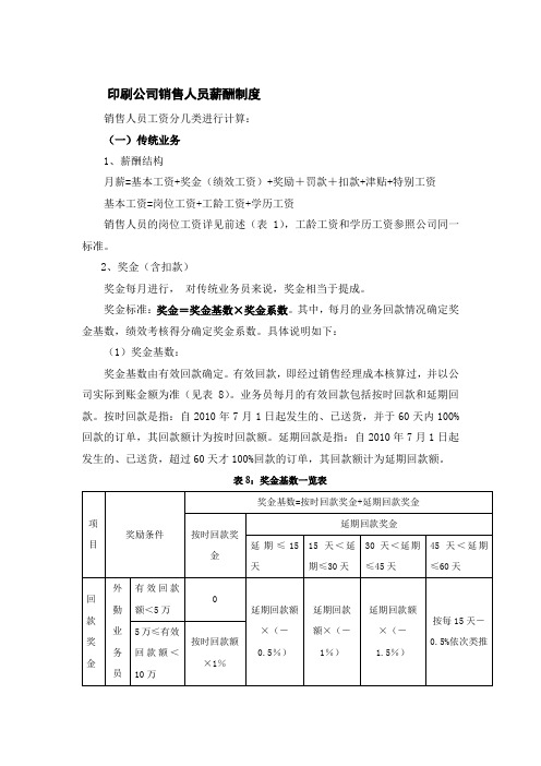 印刷公司销售人员薪酬制度