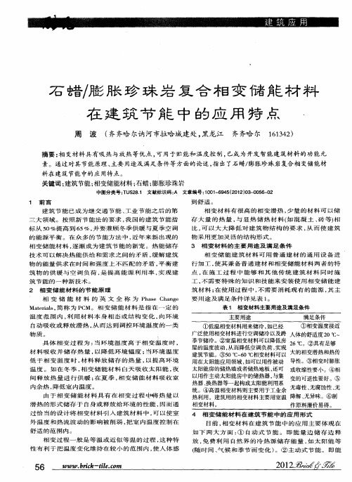 石蜡／膨胀珍珠岩复合相变储能材料在建筑节能中的应用特点