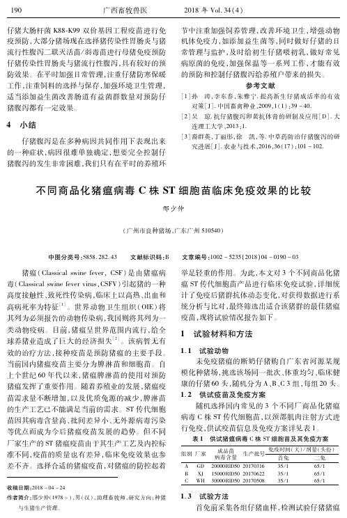 不同商品化猪瘟病毒C株ST细胞苗临床免疫效果的比较