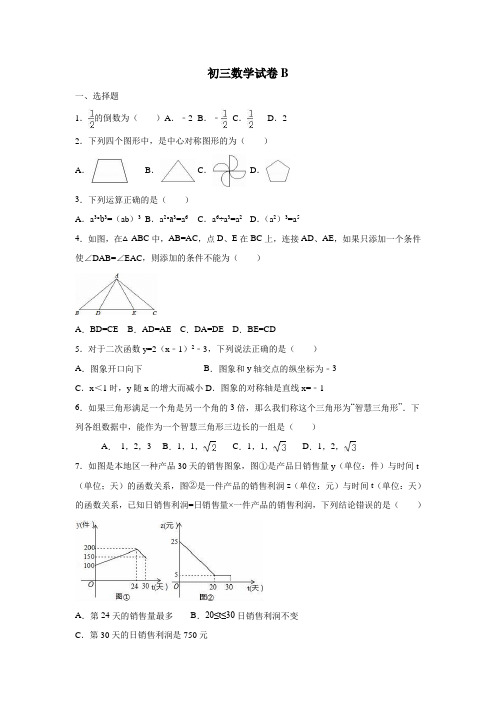 江苏省南京市溧水区孔镇中学2017届九年级数学：B(无答案)