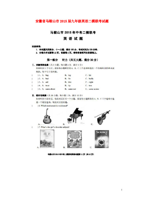 安徽省马鞍山市九年级英语二模联考试题(扫描版)