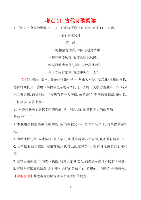 2017年高考语文分类解析 考点11 古代诗歌阅读