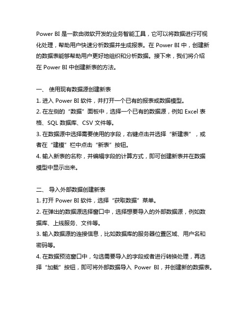 power bi创建新表的方法