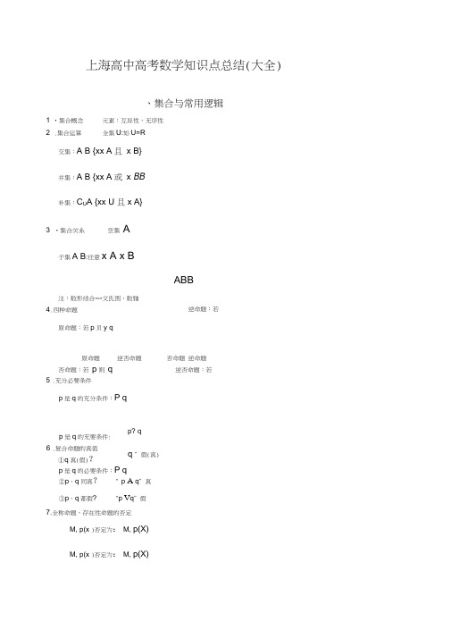 (word完整版)上海高中高考数学知识点总结(大全),推荐文档