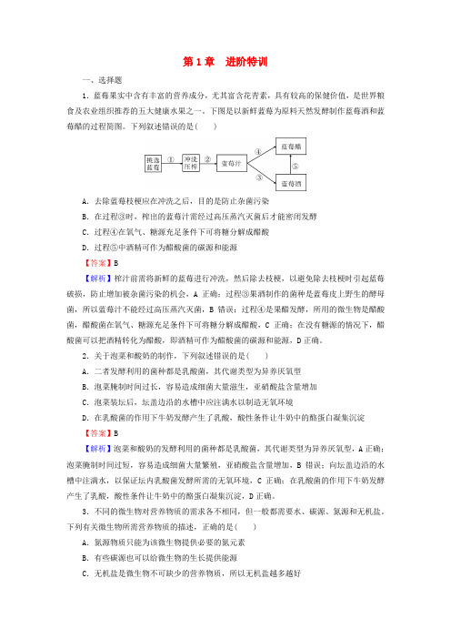 新教材高中生物第1章发酵工程进阶特训新人教版选择性必修