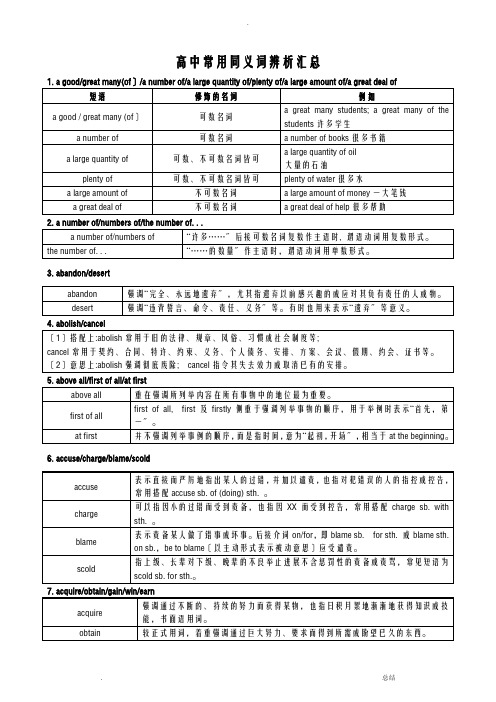 英语完形填空高考备考----词汇(同义词辨析)