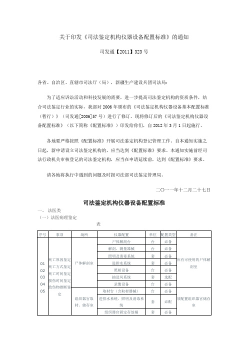 关于印发《司法鉴定机构仪器设备配置标准》的通知(司通发【2011】323号)