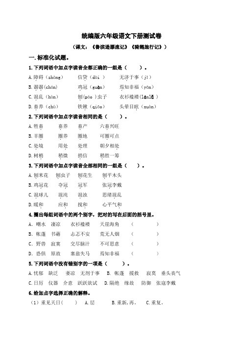 部编版语文六年级下册 《鲁滨逊漂流记》《骑鹅旅行记》同步练习题 (含答案)
