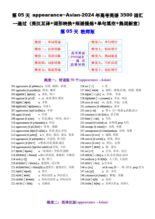 第05天appearance~Asian-2024年高考英语3500词汇过(英汉互译词形转换短语提炼