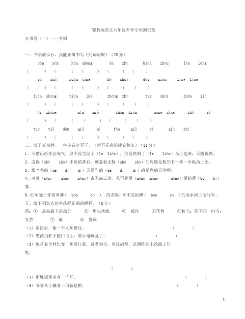 鄂教版小升初语文字词句子专项复习卷-(六年级)