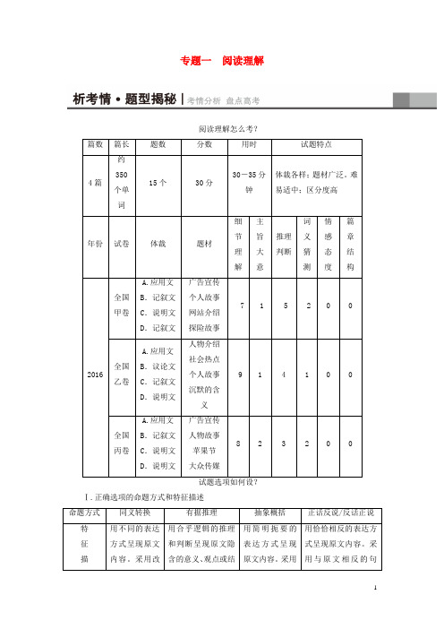 2017届高三英语二轮复习第1部分专题1阅读理解