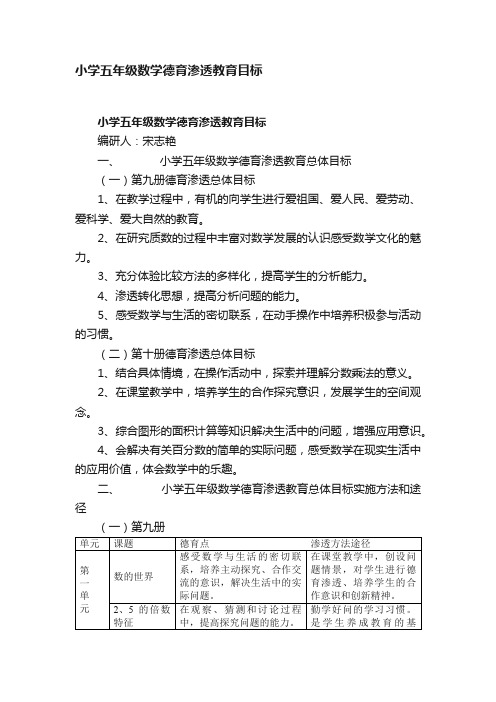 小学五年级数学德育渗透教育目标