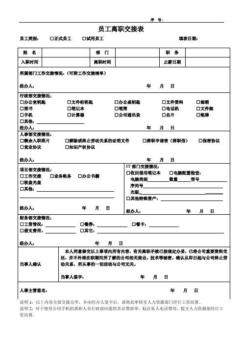 员工离职交接清单