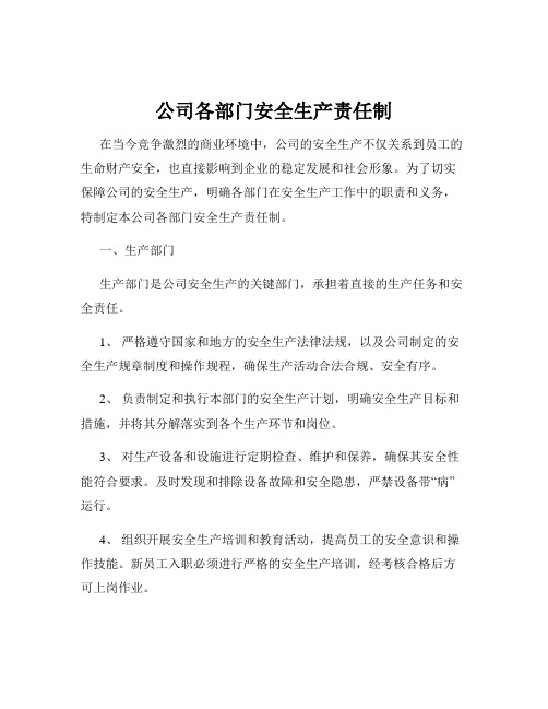 公司各部门安全生产责任制