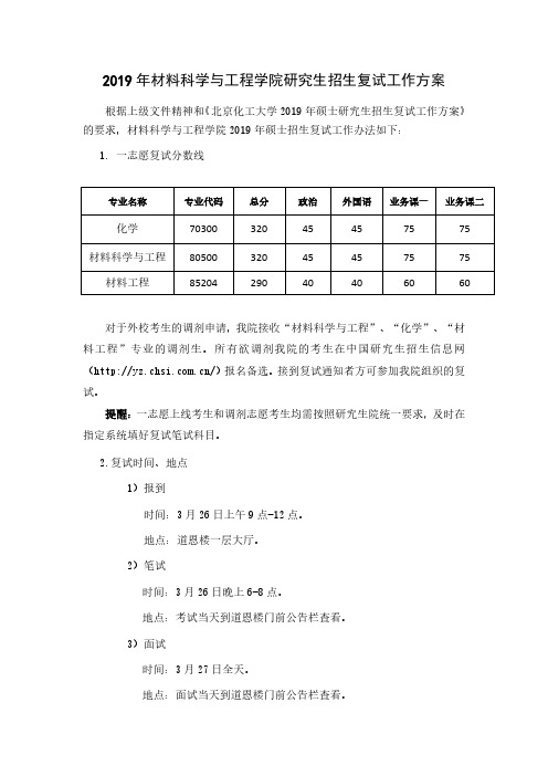 2019年材料科学与工程学院研究生招生复试工作方案