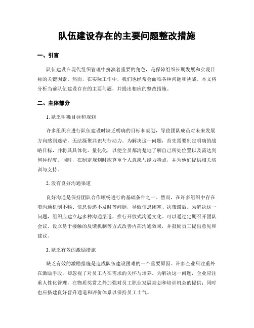 队伍建设存在的主要问题整改措施