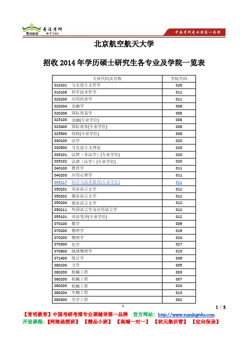 北京航空航天大学 招收2014年学历硕士 研究生各专业及学院一览表 复习重点 复习方法 考试范围