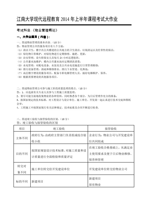 2014年上半年课程考试大作业物业管理概论1