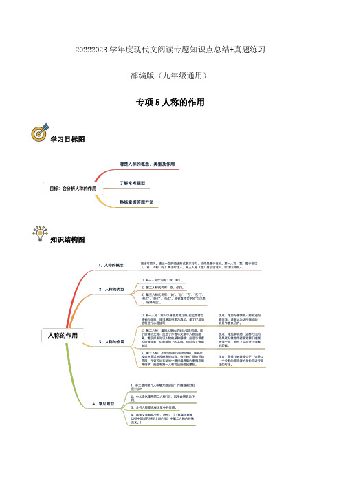 专项05人称的作用(原卷版)-2023年中考语文现代文阅读考前知识点梳理及真题专项训练