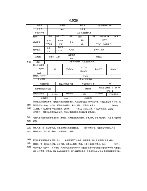 硫化氢安全技术说明书