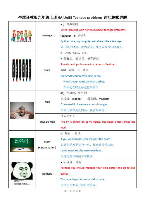 牛津译林版九年级上册9AUnit3 Teenage problems词汇趣味讲解(配练习含答案)