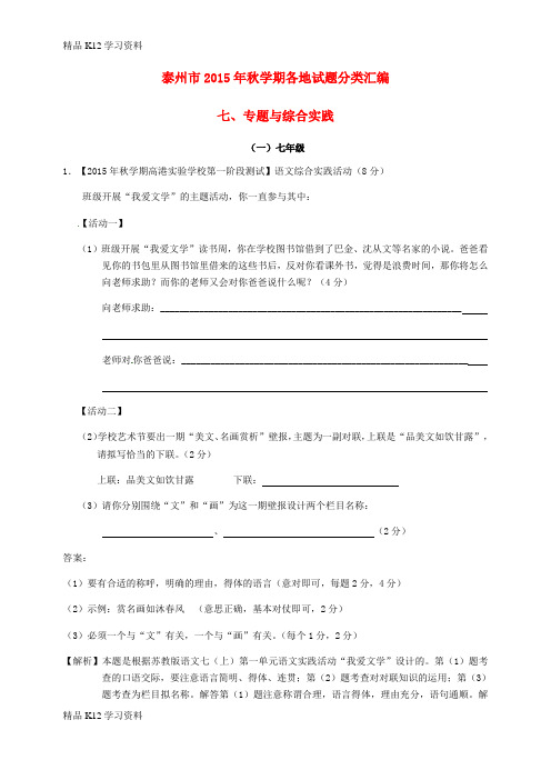 精品K12学习中考语文试题分类汇编 专题与综合实践(含解析)