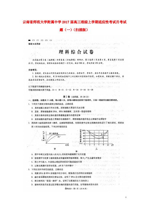 云南省师范大学附属中学高三理综上学期适应性考试试题(一)(扫描版)