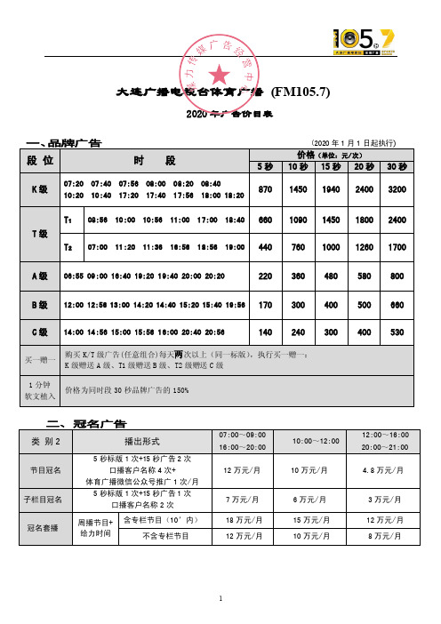 大连广播电台FM105.7体育广播2020年广告费用—媒力·传媒