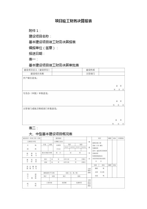 项目竣工财务决算报表