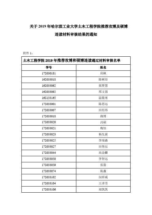 关于2019年哈尔滨工业大学土木工程学院推荐攻博及硕博连