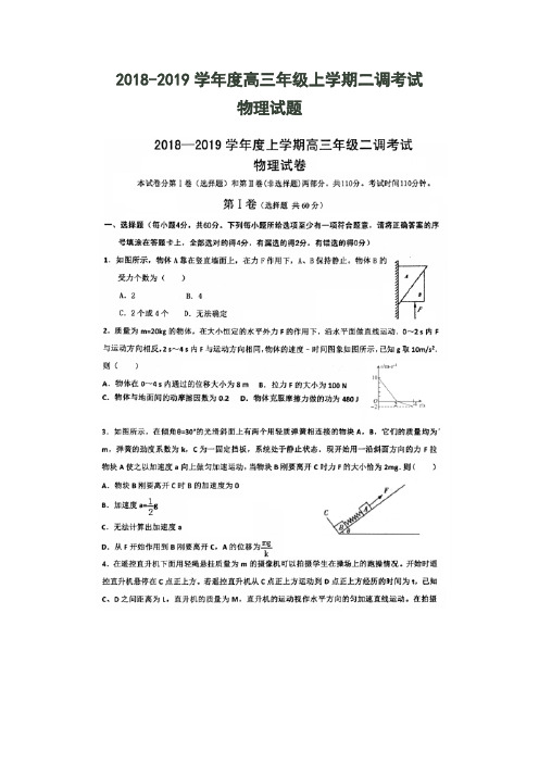 2018-2019学年度衡水中学高三年级上学期第二次调研考试物理试卷含答案