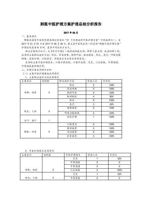 肺胀中医护理方案护理总结分析报告