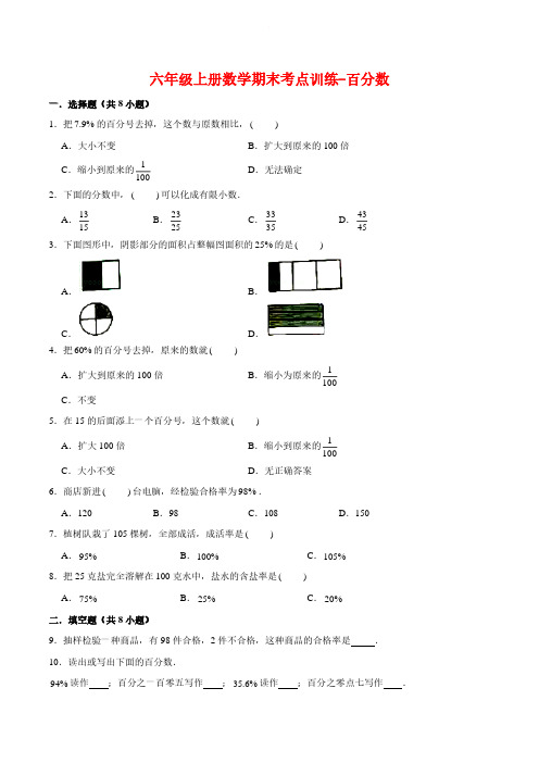 【专项复习】六年级上册数学期末考点训练-百分数 (北师大版)