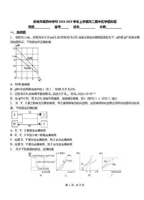 余姚市第四中学校2018-2019学年上学期高二期中化学模拟题