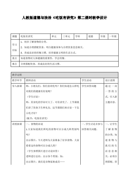 最新人教部编版道德与法治一年级上册《吃饭有讲究》第二课时教案