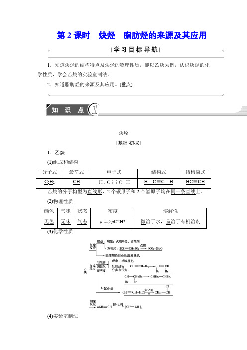 【高中化学】高中化学(人教版)选修5同步教师用书：第2章 第1节 第2课时 炔烃 脂肪烃的来源及其