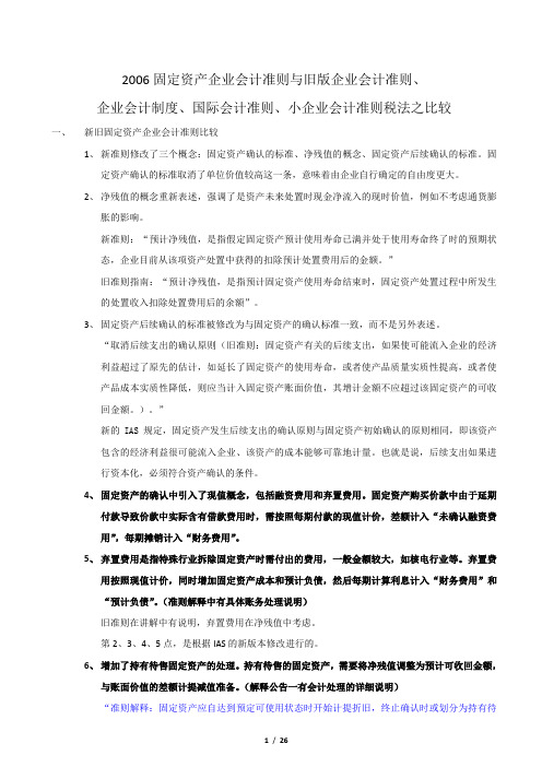 固定资产-新旧企业会计准则与小企业会计准则,税法,国际会计准则之比较