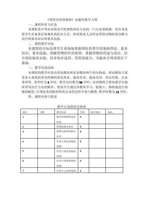 (完整版)兽药及药理基础大纲