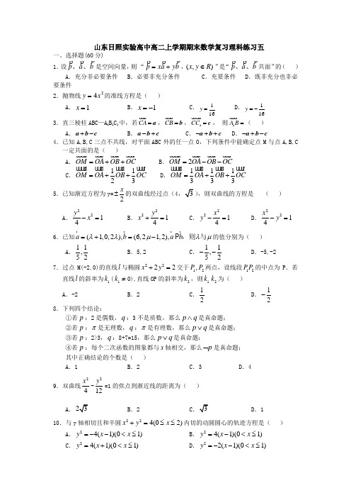 山东日照实验高中高二上学期期末数学复习(必修5+选修2-1)理科练习五