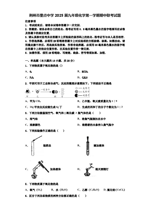 荆州市重点中学2025届九年级化学第一学期期中联考试题含解析