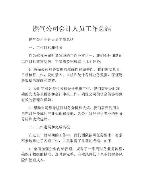 燃气公司会计人员工作总结