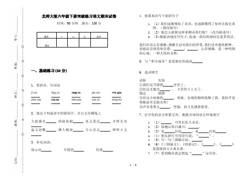 北师大版六年级下册突破练习语文期末试卷